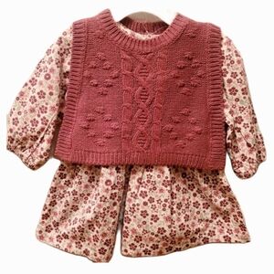 Nicole Miller Floral Top & Seperate Pink Knit Sweater Vest 3-6 Months